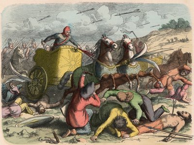 Starověký Orient, perský válečný kočár během bitvy od Heinrich Leutemann