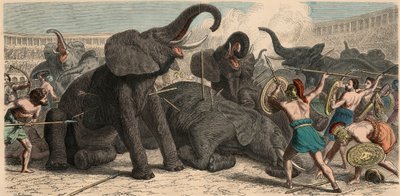 Starověký Řím: Sloni jsou zabiti v amfiteátru, 1866 od Heinrich Leutemann