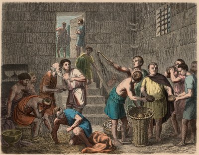 Starověký Řím: distribuce jídla otrokům večer, 1866 od Heinrich Leutemann