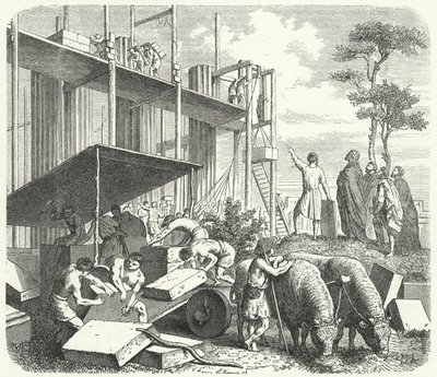Stavba chrámu na kopci Aventine, Řím (rytina) od Heinrich Leutemann