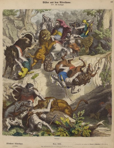 Kartaginský lov lva (barevná rytina) od Heinrich Leutemann