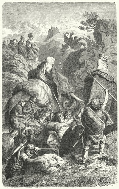 Hannibalův přechod Alp, 218 př.nl (rytina) od Heinrich Leutemann