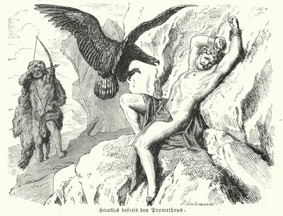 Héraklés osvobozující Prométhea (rytina) od Heinrich Leutemann