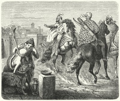 Jugurtha z Numidie opouští zkorumpované město Řím (rytina) od Heinrich Leutemann