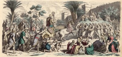 Přijetí vítězné asyrské armády (barevná rytina) od Heinrich Leutemann