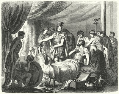 Smrt Epaminondas, 362 př.nl (rytina) od Heinrich Leutemann