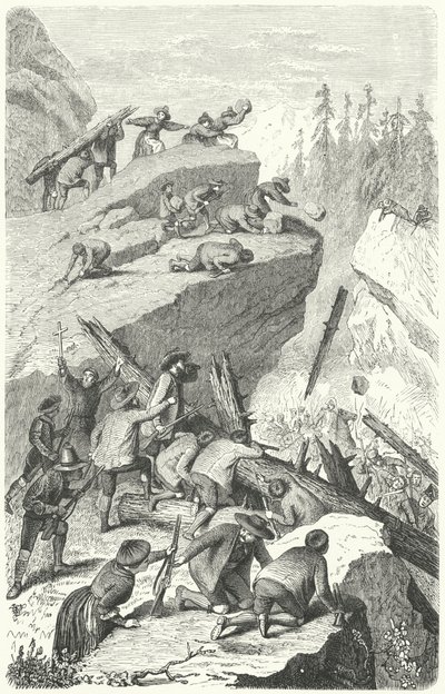 Tyrolští rebelové bojující proti francouzské armádě v bitvě u Sachsenklemme od Heinrich Leutemann