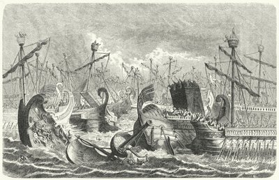 Vítězství římské flotily nad Kartaginci v bitvě u Aegates, 241 př.nl (rytina) od Heinrich Leutemann