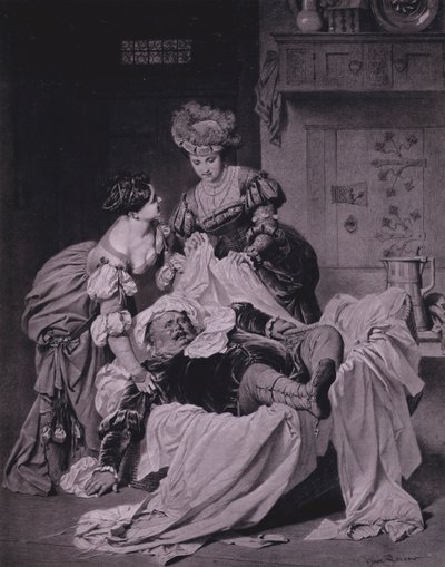 Scéna ze Shakespearových Veselých paniček z Windsoru (3. dějství, scéna 3) (litho) od Heinrich Lossow