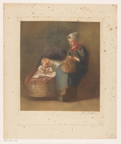 Řemeslná žena vedle dítěte postýlku od Heinrich M. Krabbé (signed by artist)