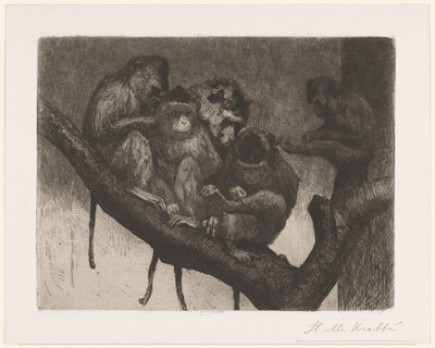 Pět opic na stromě od Heinrich M. Krabbé (signed by artist)