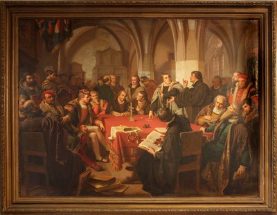 Náboženský dialog Augusta Noacka na zámku Marburg 1869 s rámem od Heinrich Stürzl