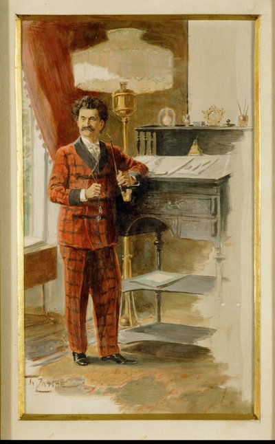 Johann Strauss syn u vysokého stolu ve své pracovně... (akvarel) od Heinrich Zasche
