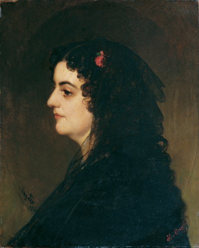 Dáma z profilu se závojem a karafiátem od Heinrich von Angeli