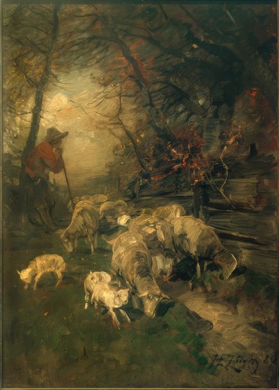 Pastýř s ovečkami od Heinrich von Zügel
