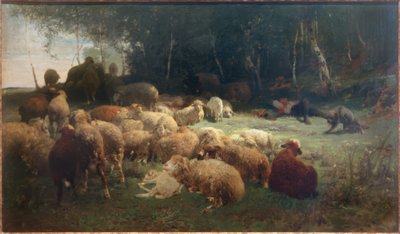Ovce chlapec s ovečkami od Heinrich von Zügel