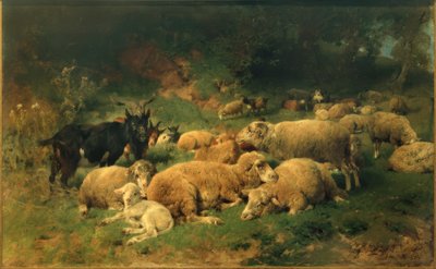 Odpočívající ovce na okraji lesa od Heinrich von Zügel