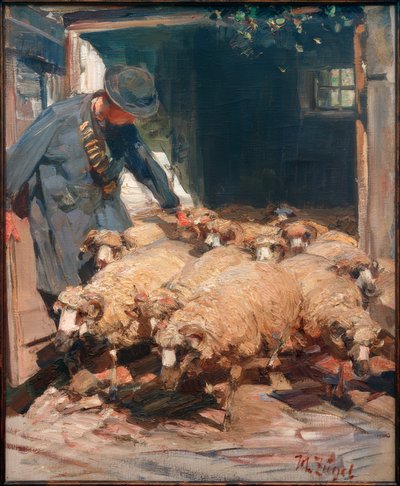 Pastýř vypouští ovce ze stáje od Heinrich von Zügel