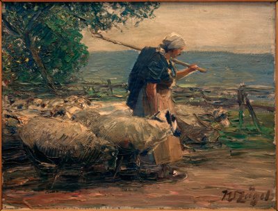 Pastýřka se stádem od Heinrich von Zügel