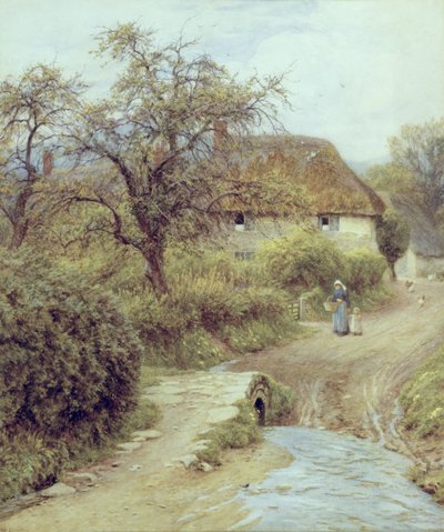 A Hill Farm, Symondsbury, Dorset (akvarel na papíře) od Helen Allingham