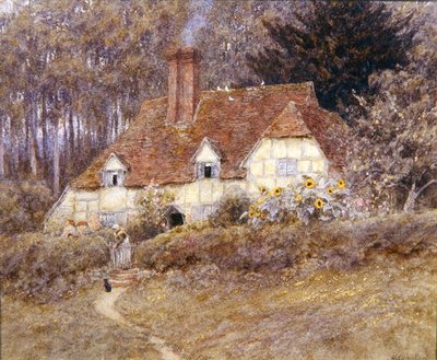 A Surrey Cottage (akvarel na papíře) od Helen Allingham