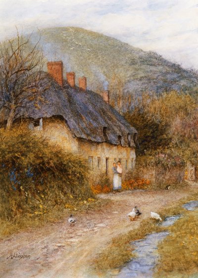 V Symondsbury poblíž Bridport, Dorset (akvarel s vyškrábáním) od Helen Allingham