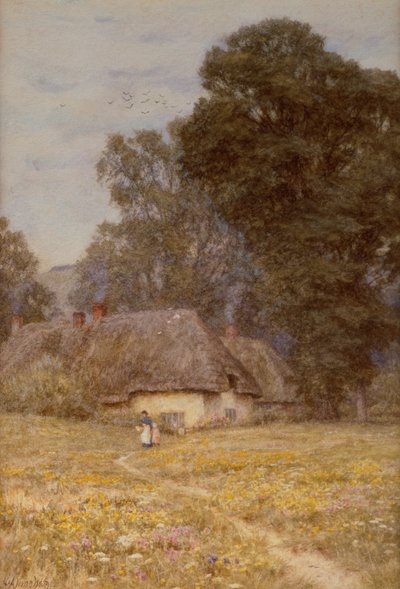 Chaty v Quidhamptonu, poblíž Salisbury (akvarel na papíře) od Helen Allingham