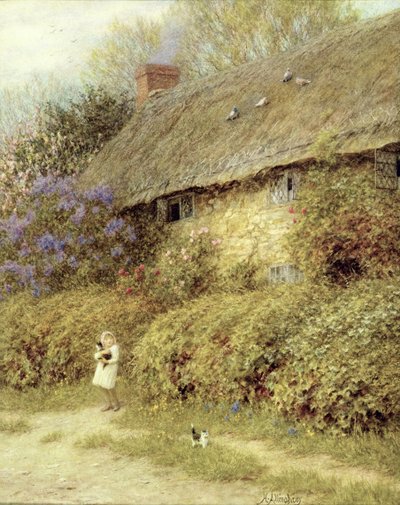 Old Cottage at Freshwater, Isle of Wight (akvarel na papíře) od Helen Allingham
