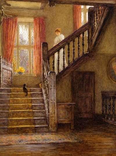 The Staircase, Whittington Court, Gloucestershire (wc na papíře) od Helen Allingham