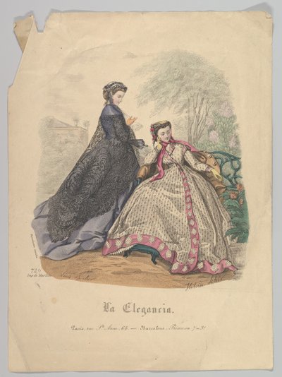 Dvě ženy venku, č. 720, z La Elegancia Barcelona, 19. století. od Heloise Leloir