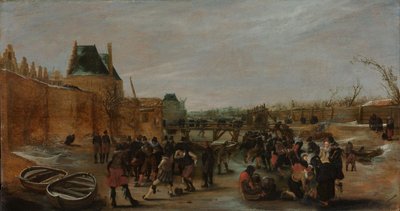 Dovádění na zamrzlém kanálu ve městě od Hendrick Avercamp (copy after)