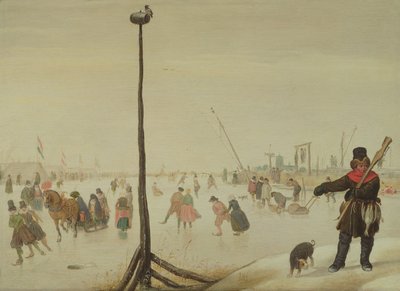 Lovec kachen a jeho pes v zimní krajině (panel) od Hendrick Avercamp