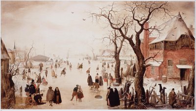 Nizozemština: Zimní krajina s bruslaři u vesnice Zimní krajina s bruslaři u vesnice od Hendrick Avercamp