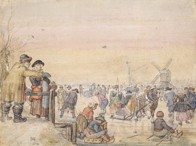 Enjoying the Ice, 1630 (pero a wc na papíře) od Hendrick Avercamp
