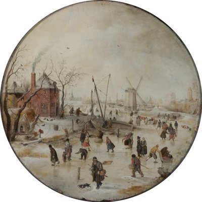 Zamrzlá řeka s bruslaři od Hendrick Avercamp