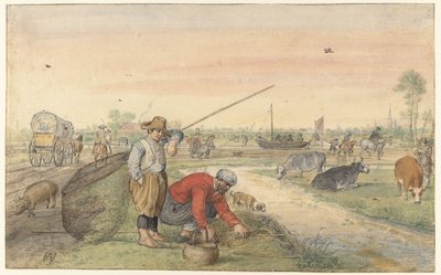 Krajina se dvěma rybáři úhořů u příkopu od Hendrick Avercamp