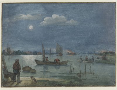 Měsíční říční krajina s rybáři od Hendrick Avercamp