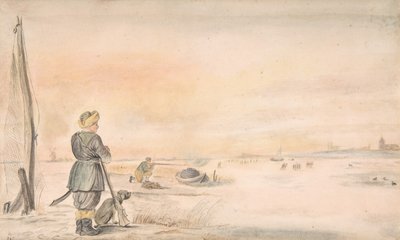 Zimní krajina s myslivcem a jeho psem, n.d. od Hendrick Avercamp