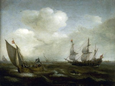 Holandská loď a rybářský člun ve větru od Hendrick Cornelisz Vroom