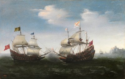 Osmdesátiletá válka – (Quatre Vingts Ans, neboli povstání Nizozemska nebo válka žebráků) Námořní boj proti skalnatému pobřeží Vroom, Hendrick Cornelisz. (1562/3-1640) od Hendrick Cornelisz. Vroom