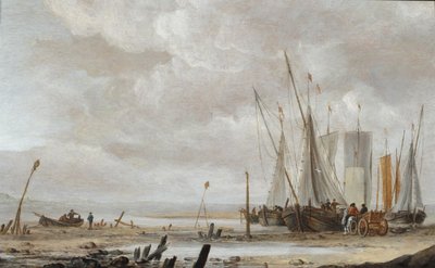 Scéna na pláži s vytaženými rybářskými čluny od Hendrick Dubbels