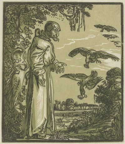 Pavel poustevník (Eliáš?) krmený havrany od Hendrick Goltzius (attributed to)