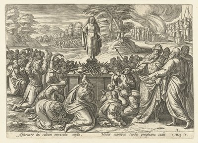 Eliáš soutěží s proroky Baalovými Historie Eliáše (název série) od Hendrick Goltzius (rejected attribution)