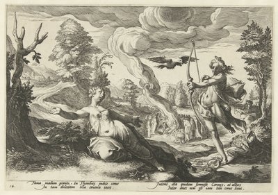 Apollo doodt Coronis Ovidiův Metamorfosen (název série) od Hendrick Goltzius (workshop of)