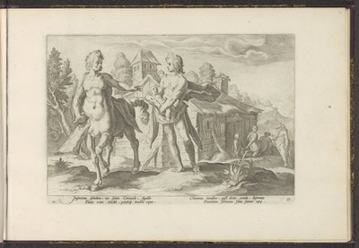 Apollo pověří Asklépia Chirónovi Ovidiovy metamorfózy (název série) Re-creations P. Ovidius Naso (název série) od Hendrick Goltzius (workshop of)