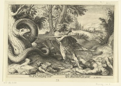 Cadmus zabije draka Ovidiovy metamorfózy (název série) od Hendrick Goltzius (workshop of)