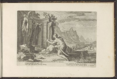 Cadmus se ptá věštce Delphi, co má dělat, když se mu nepodařilo najít svou sestru Europu Ovidiovy metamorfózy (název série) Re-creations P. Ovidius Naso (název série) od Hendrick Goltzius (workshop of)
