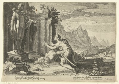 Cadmus se ptá věštce Delphi, co má dělat, když se mu nepodařilo najít svou sestru Europu Ovidiovy metamorfózy (název série) od Hendrick Goltzius (workshop of)