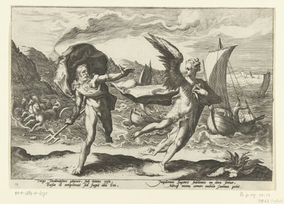 Římsa se promění v een kraai Neptun a Coronis Ovidiův Metamorfosen (název série) od Hendrick Goltzius (workshop of)