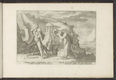 Deucalion a Pyrrha vytvářejí novou lidskou rasu Ovidiovy metamorfózy (název série) Re-creations P. Ovidius Naso (název série) od Hendrick Goltzius (workshop of)